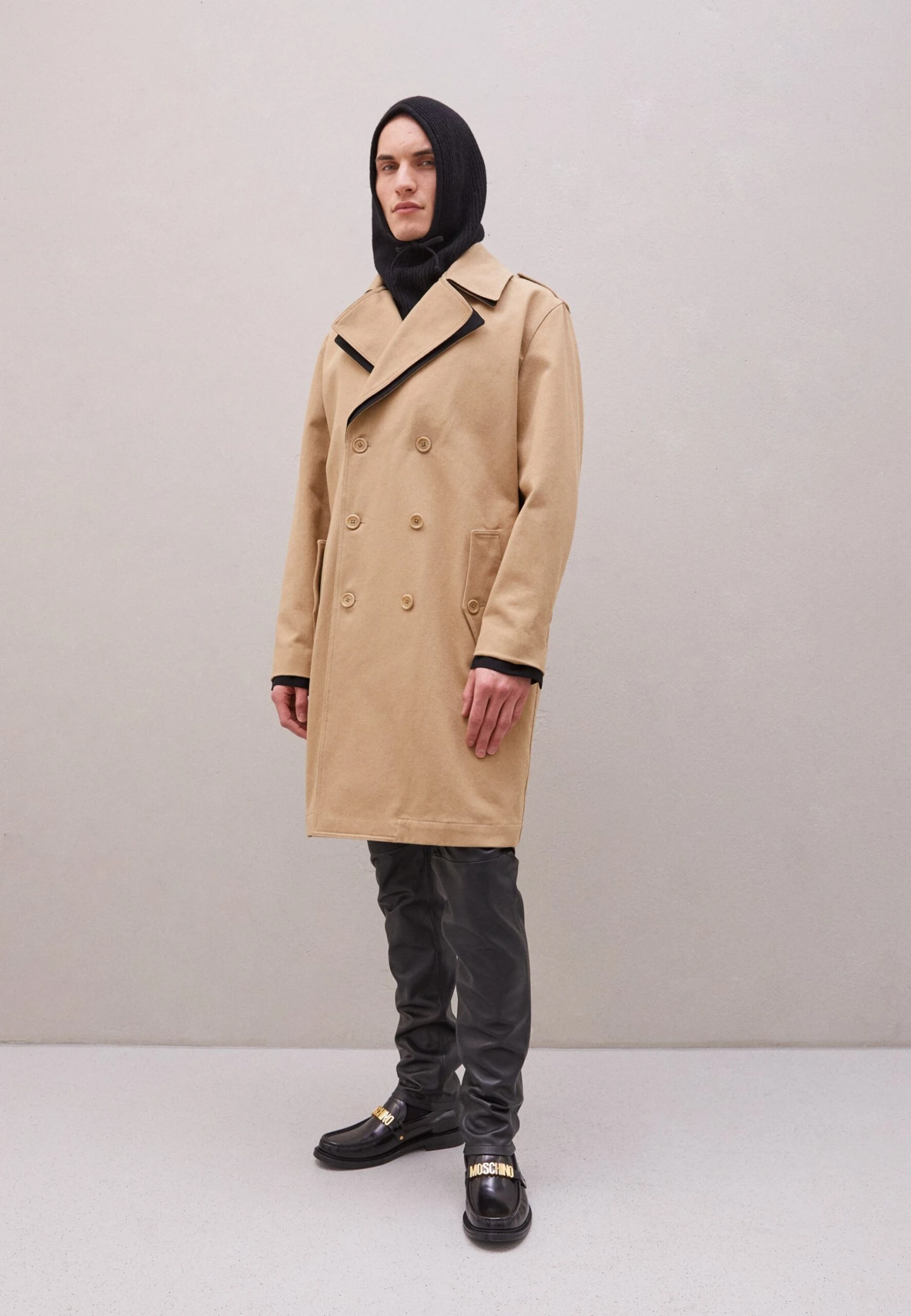 MOSCHINO Long Jacket - Classic Coat - Beige/Black 2 MOSCHINO Long Jacket - Classic Coat - Beige/Black - Image 2