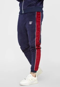 SikSilk Velour Track Pants - Tracksuit Bottoms - Navy