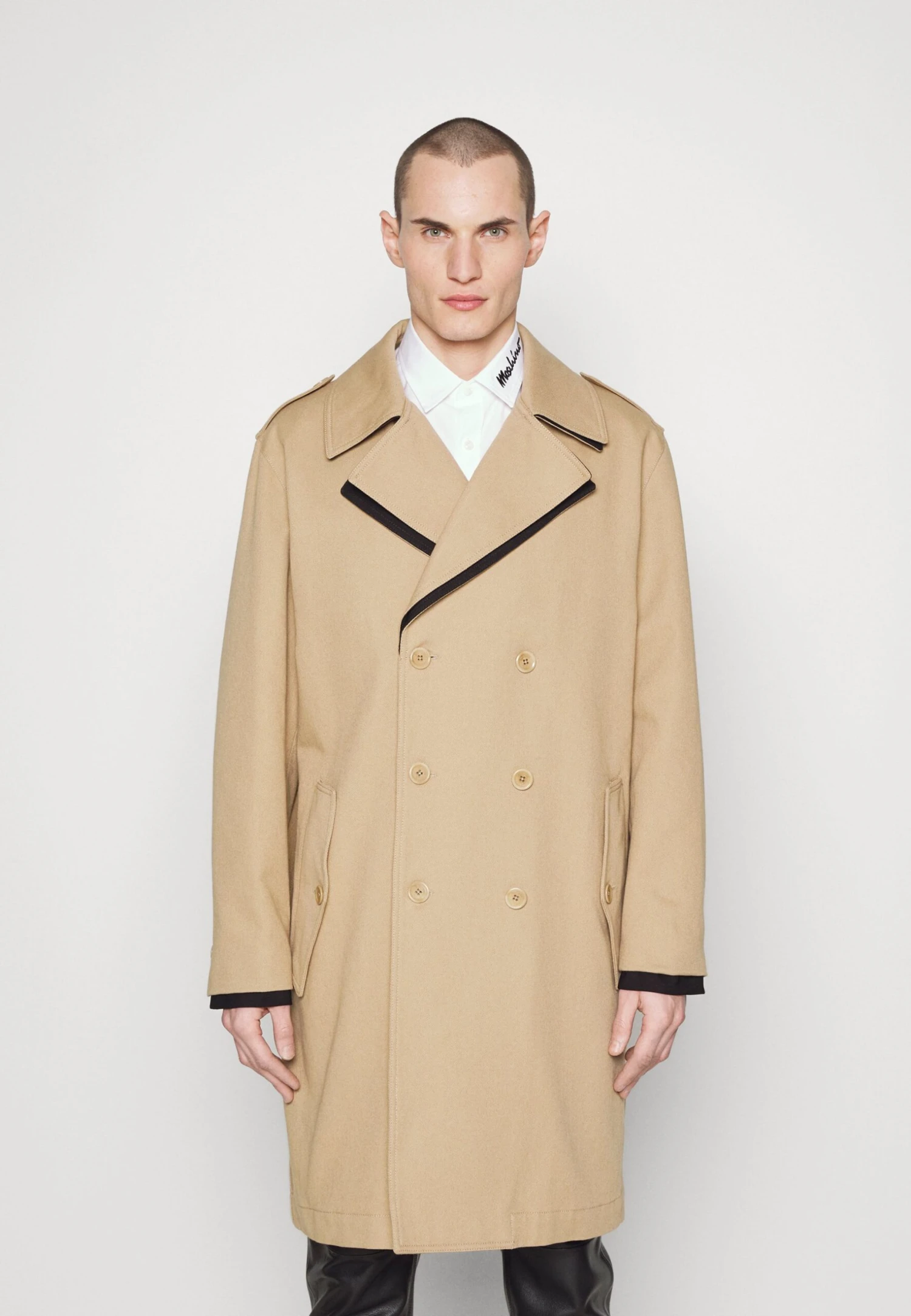 MOSCHINO Long Jacket - Classic Coat - Beige/Black 3 MOSCHINO Long Jacket - Classic Coat - Beige/Black - Image 3