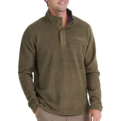 Men's Bamboo Polar Fleece Snap Pullover -Winter Menswear Store polar fleece snap pullover military green men top 1